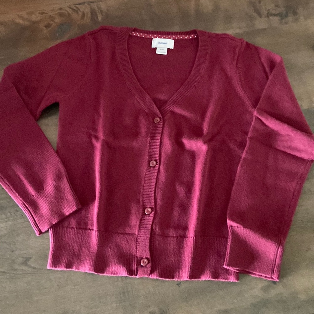 Girls maroon V-neck button down sweater